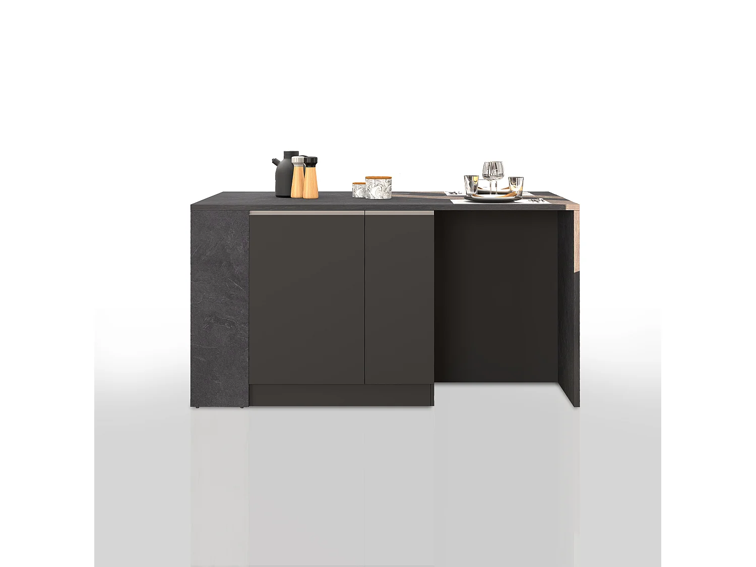 Isla de cocina Sole con 2 puertas, 2 cajones y 1 estante, color antracita mate/report, 168 x 90 x 91 cm