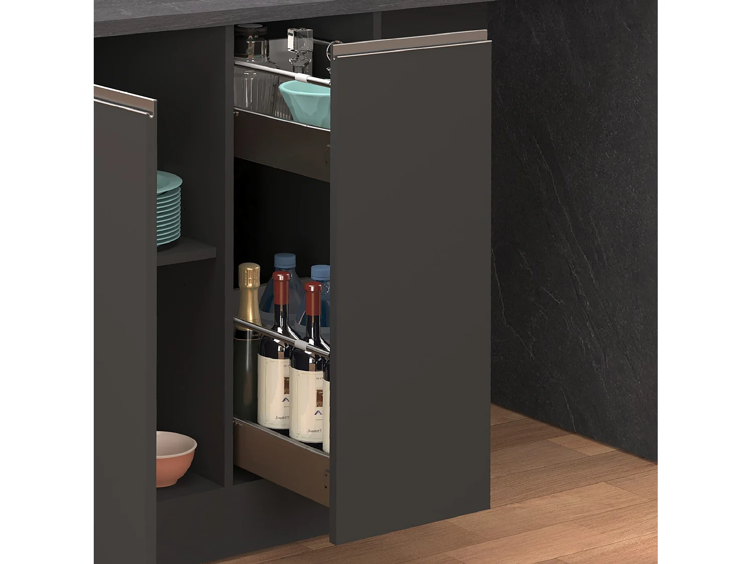 Isla de cocina Sole con 2 puertas, 2 cajones y 1 estante, color antracita mate/report, 168 x 90 x 91 cm