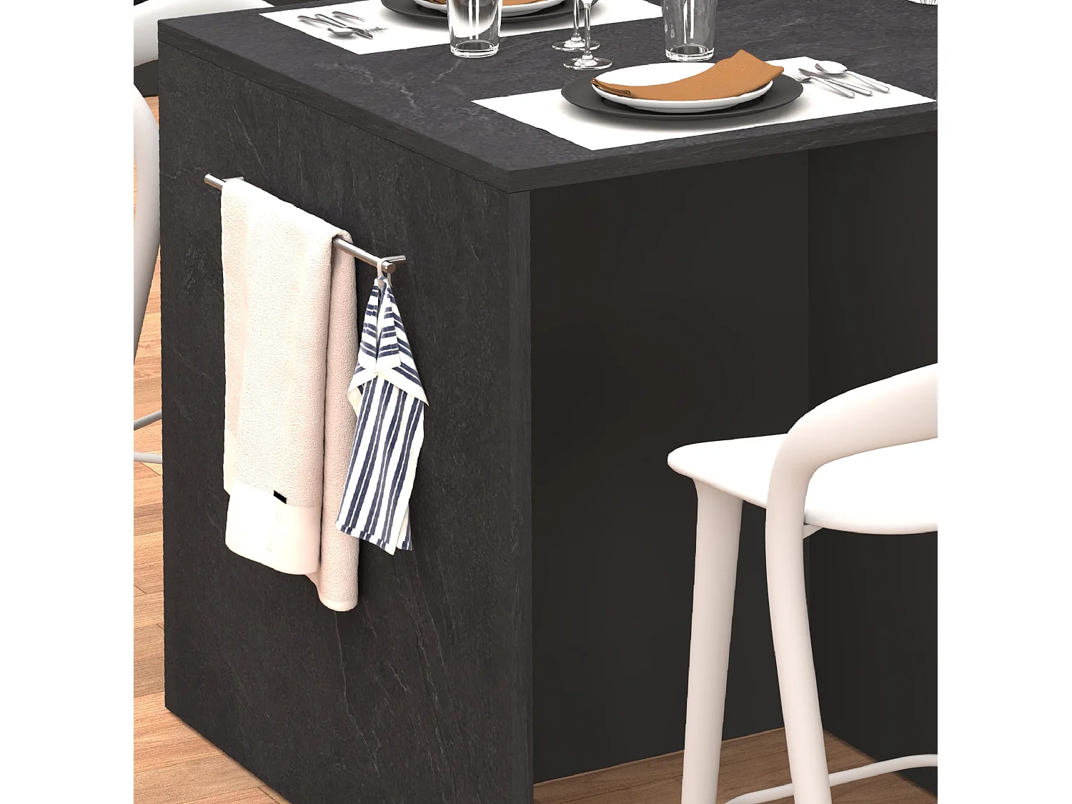 Isla de cocina Sole con 2 puertas, 2 cajones y 1 estante, color antracita mate/report, 168 x 90 x 91 cm