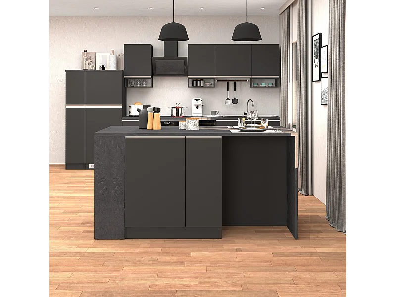 Isola da cucina Sole 2 ante 2 cassetti e 1 scaffale antracite opaco/report 168x90x91 cm