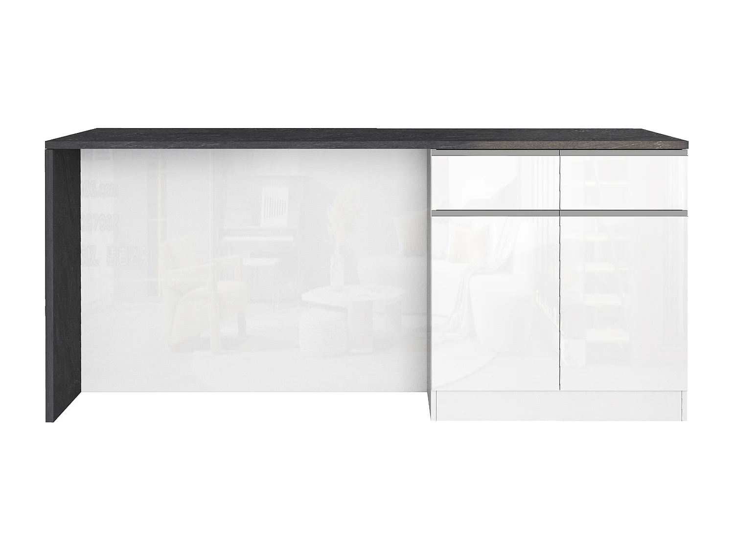 Isola da cucina Sole a 4 ante e 4 cassetti bianco lucido e report 200x90x90 cm