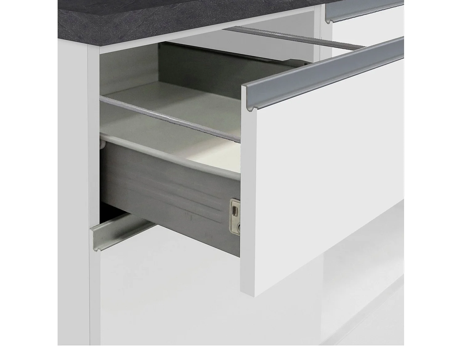 Isola da cucina Sole a 4 ante e 4 cassetti bianco lucido e report 200x90x90 cm