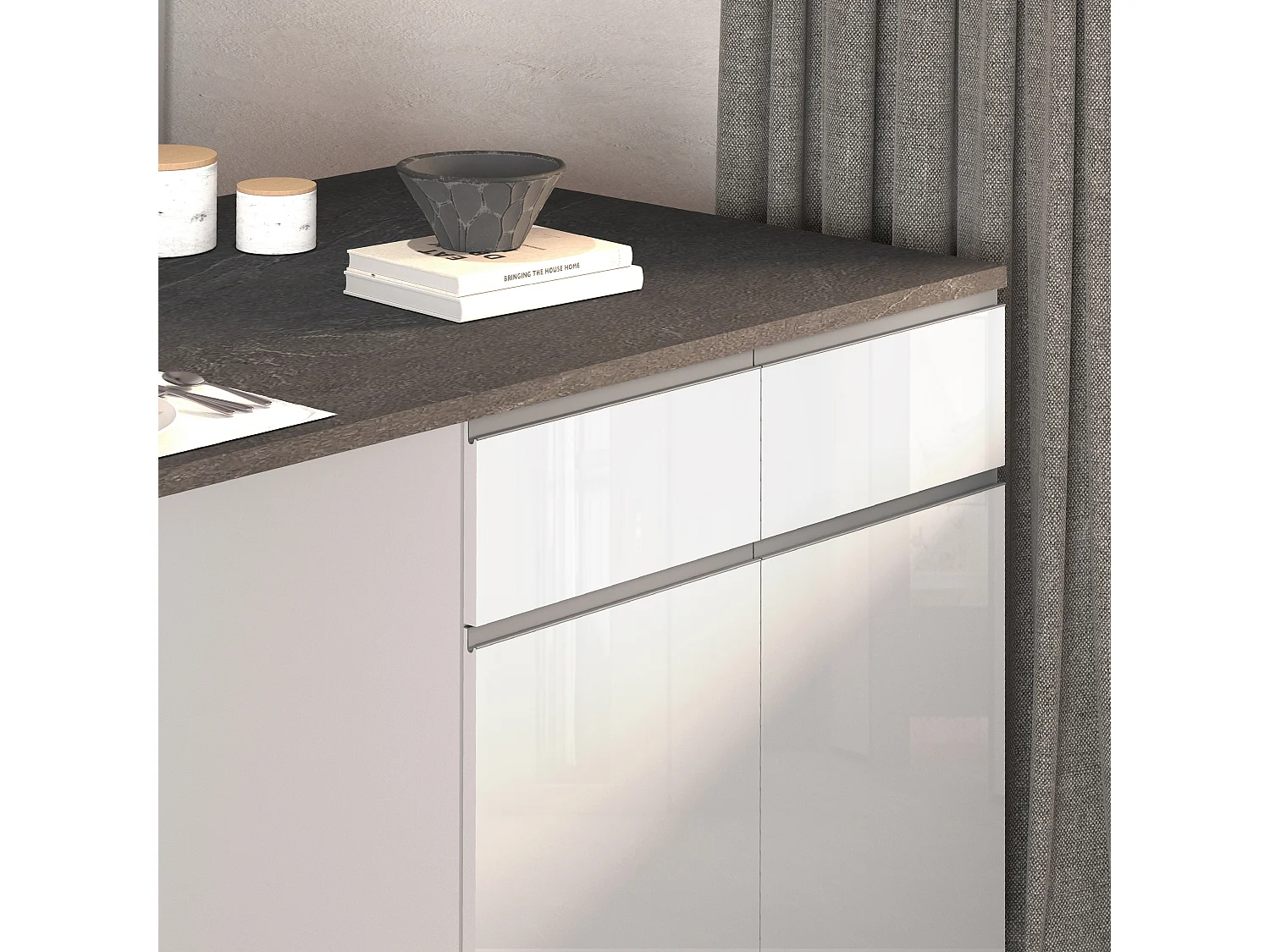 Isola da cucina Sole a 4 ante e 4 cassetti bianco lucido e report 200x90x90 cm