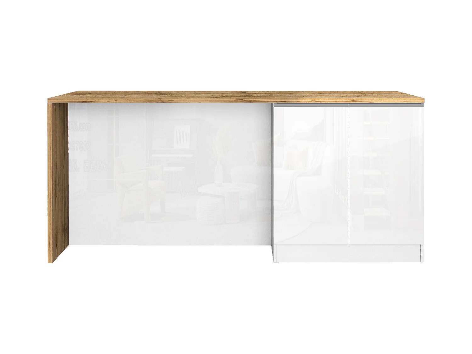 Isola da cucina Sole a 4 ante bianco lucido e rovere 200x90x90 cm