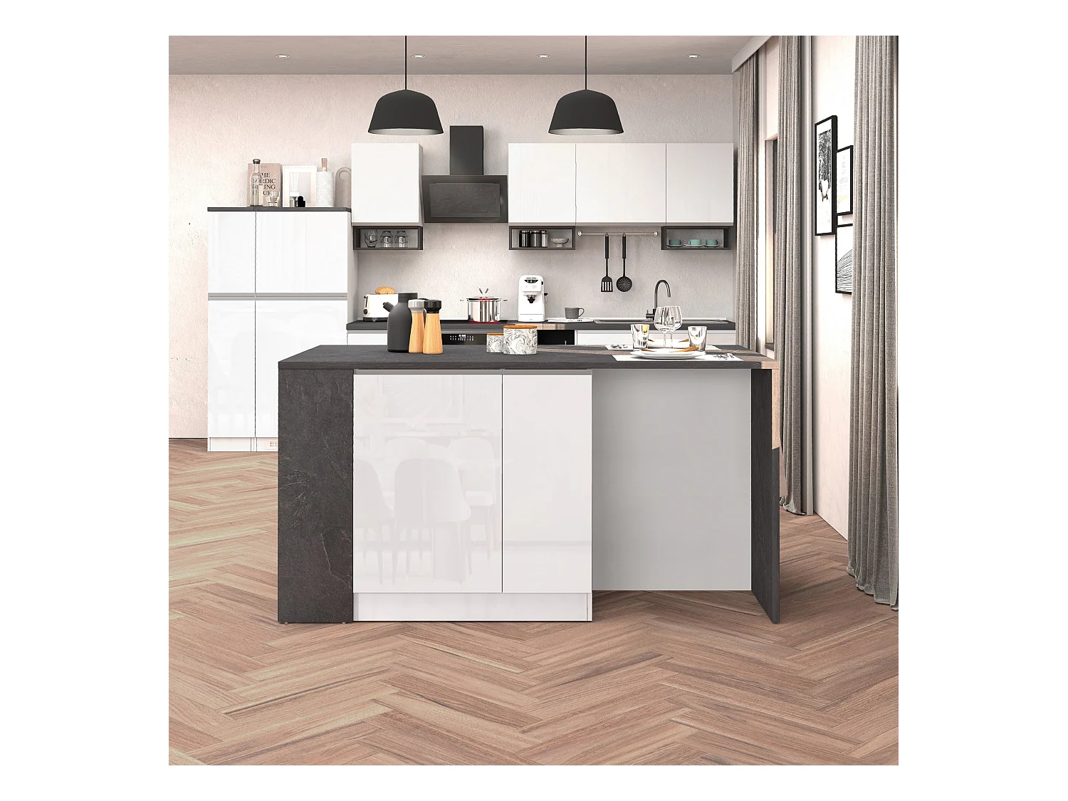 Isola da Cucina Effetto Legno Bianco Lucido/Report 168x90x91 cm