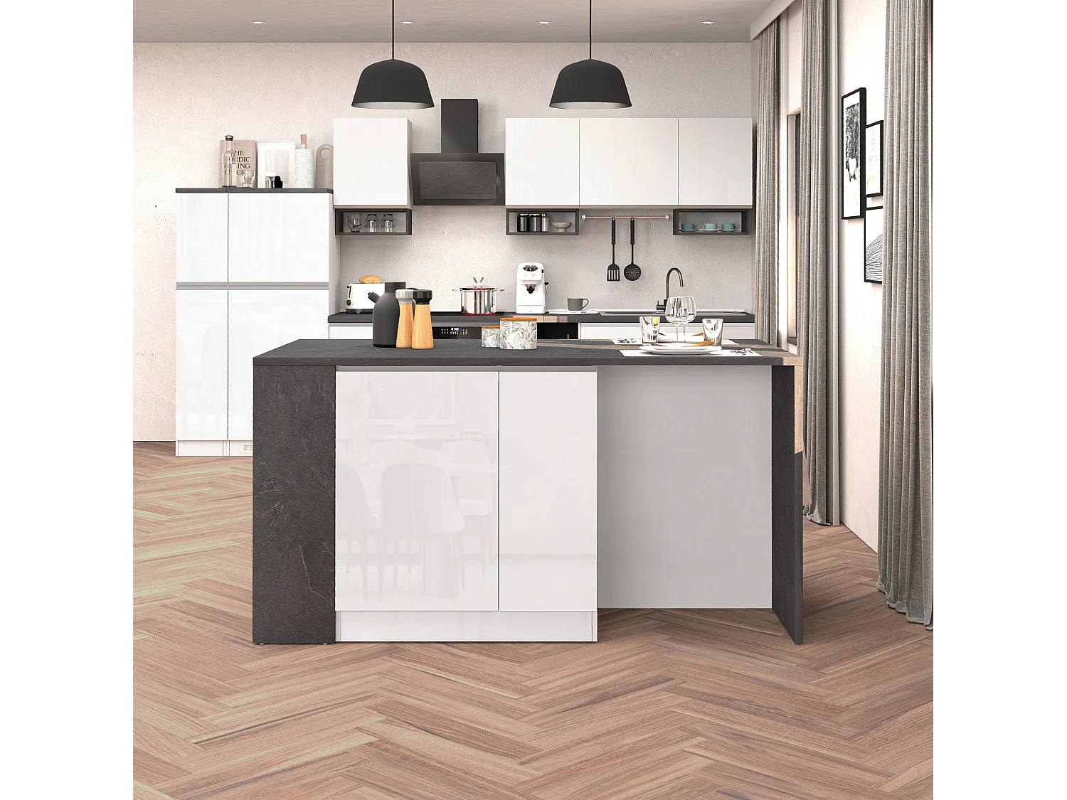 Isola da Cucina Effetto Legno Bianco Lucido/Report 168x90x91 cm