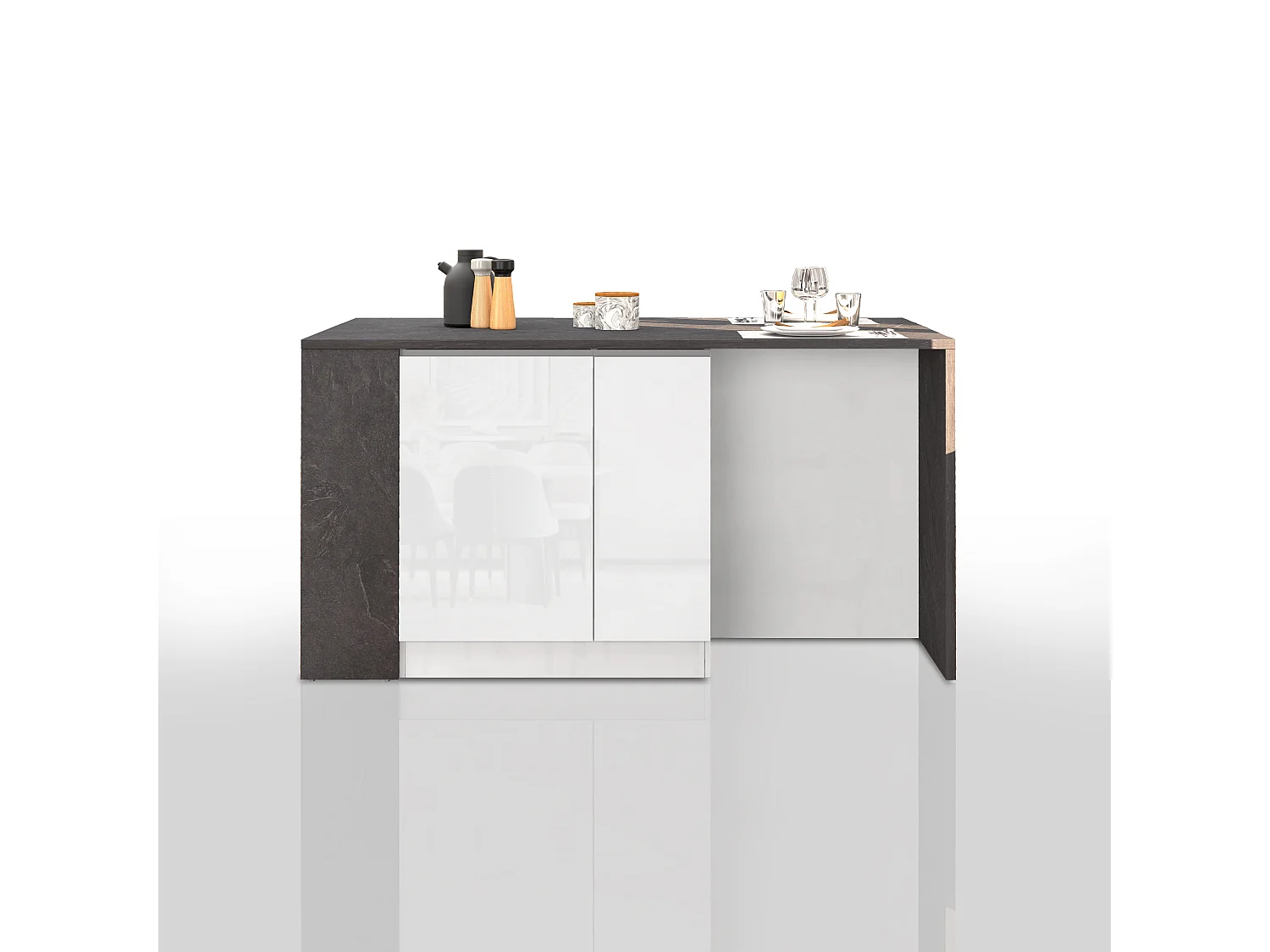 Isla de cocina efecto madera blanco brillo/report 168x90x91 cm