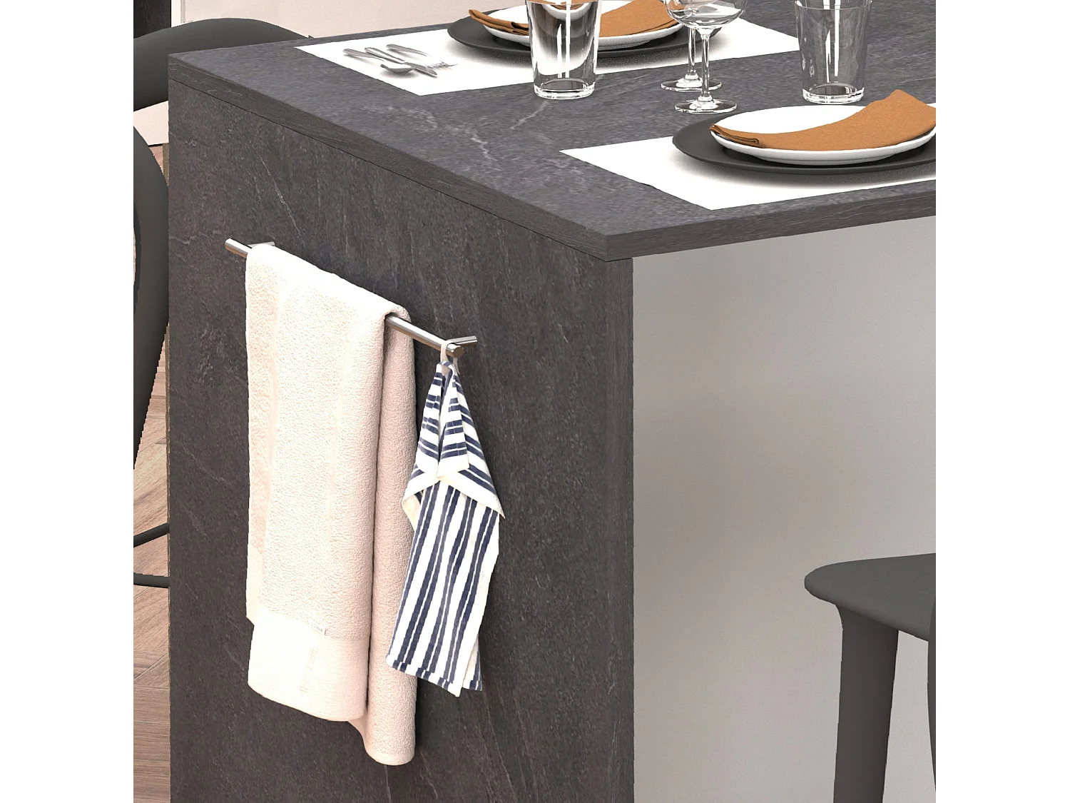 Isla de cocina efecto madera blanco brillo/report 168x90x91 cm