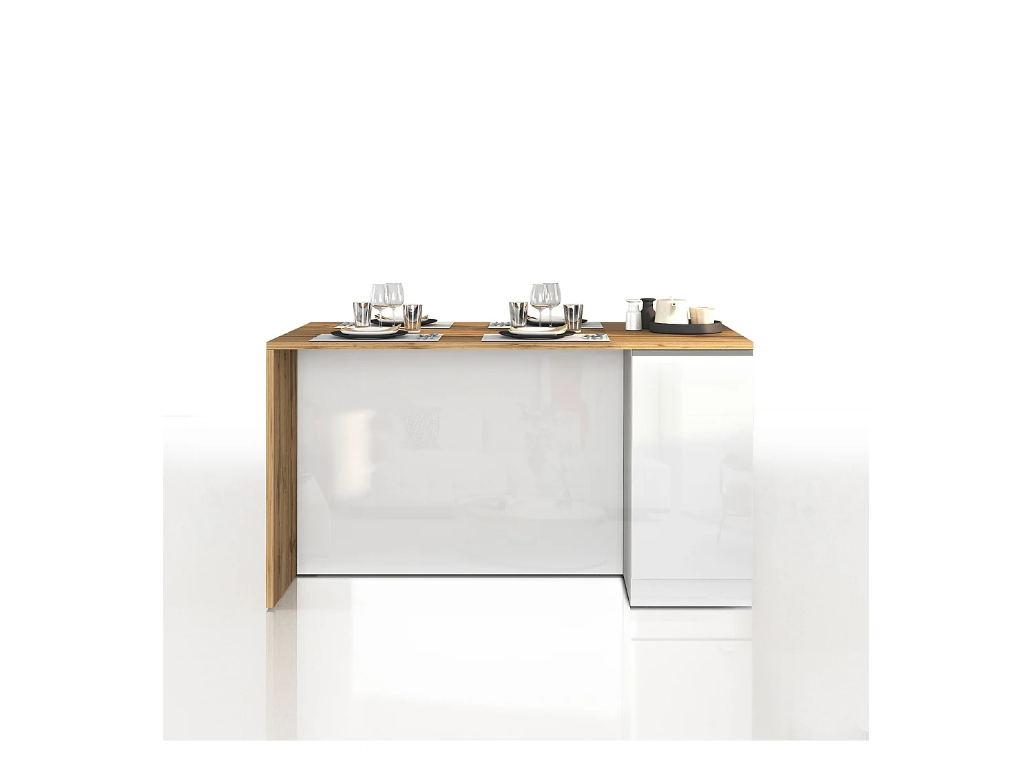 Isola da cucina Sole a 2 ante bianco lucido e rovere 160x90x90 cm