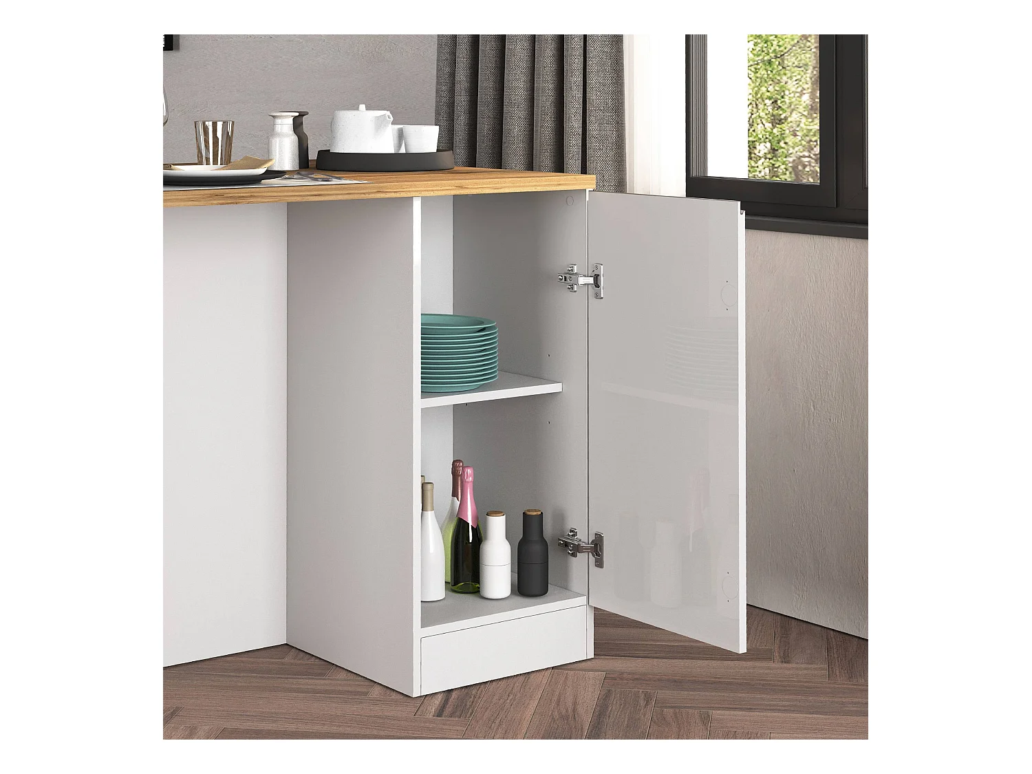 Isola da cucina Sole a 2 ante bianco lucido e rovere 160x90x90 cm