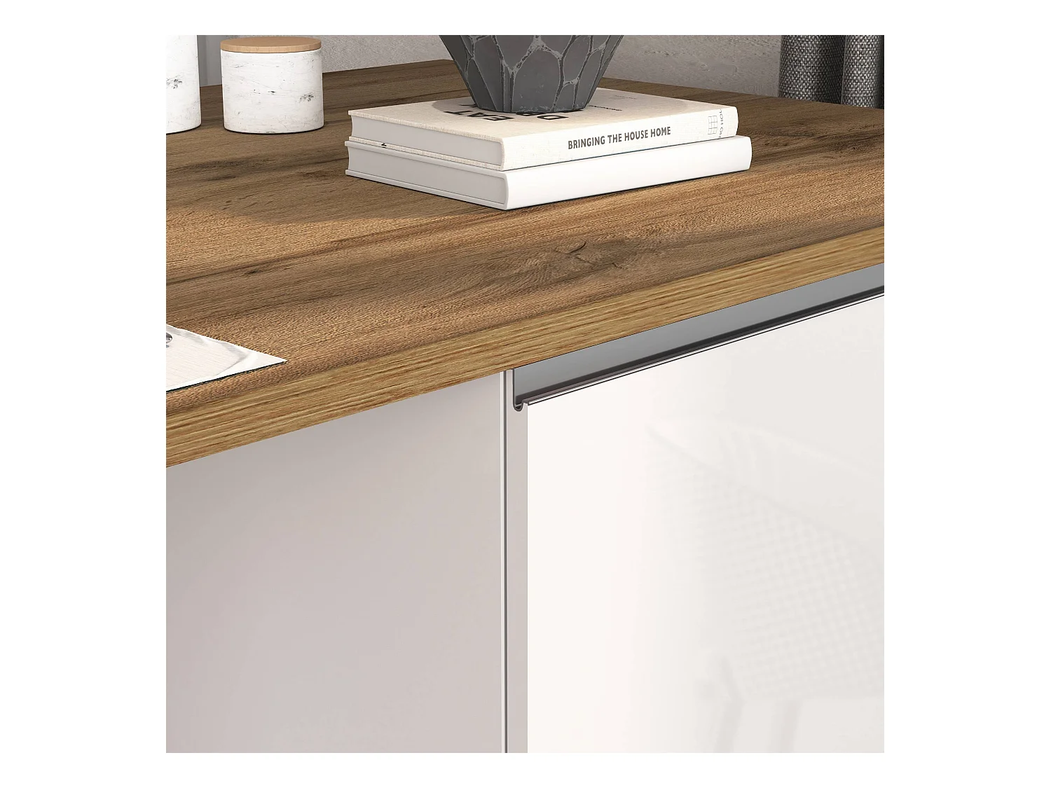 Isola da cucina Sole a 2 ante bianco lucido e rovere 160x90x90 cm