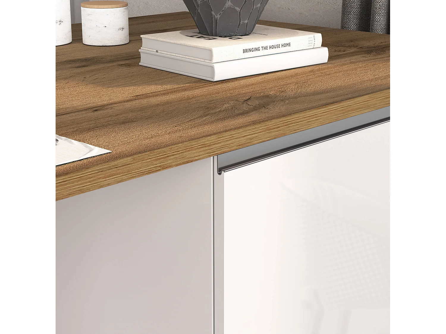 Isola da cucina Sole a 2 ante bianco lucido e rovere 160x90x90 cm