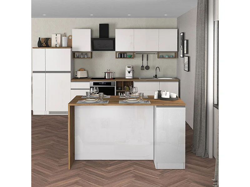 Isola da cucina Sole a 2 ante bianco lucido e rovere 160x90x90 cm