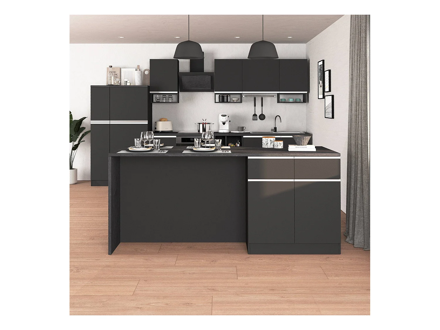 Isola da cucina Sole a 4 ante e 4 cassetti antracite opaco/report 200x90x90 cm