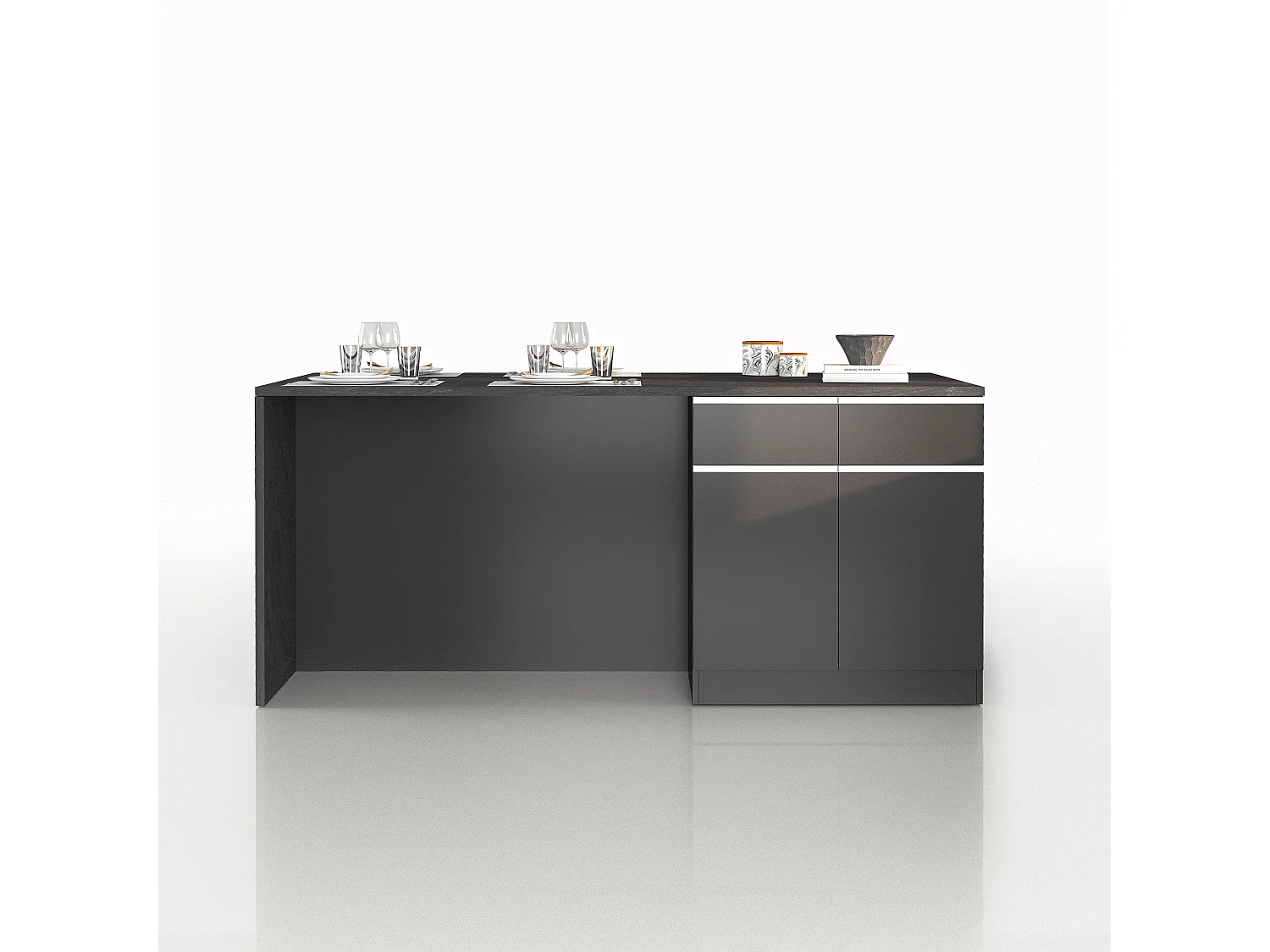 Isola da cucina Sole a 4 ante e 4 cassetti antracite opaco/report 200x90x90 cm