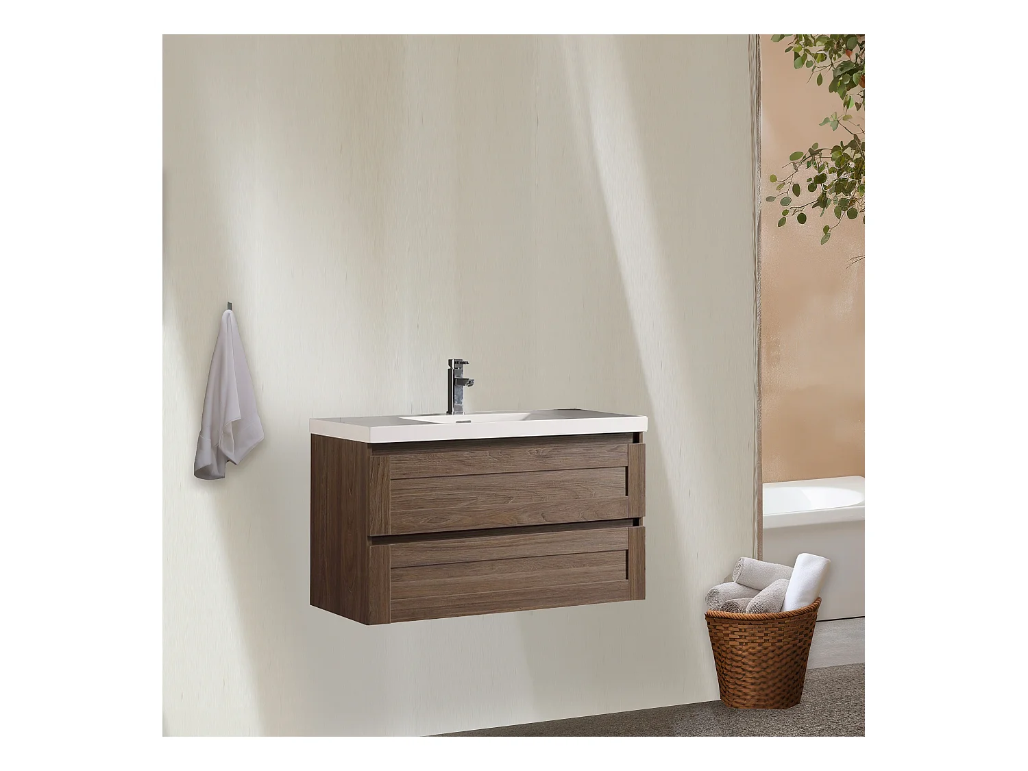 Meuble avec vasque 100 cm orme brun Aqualuna