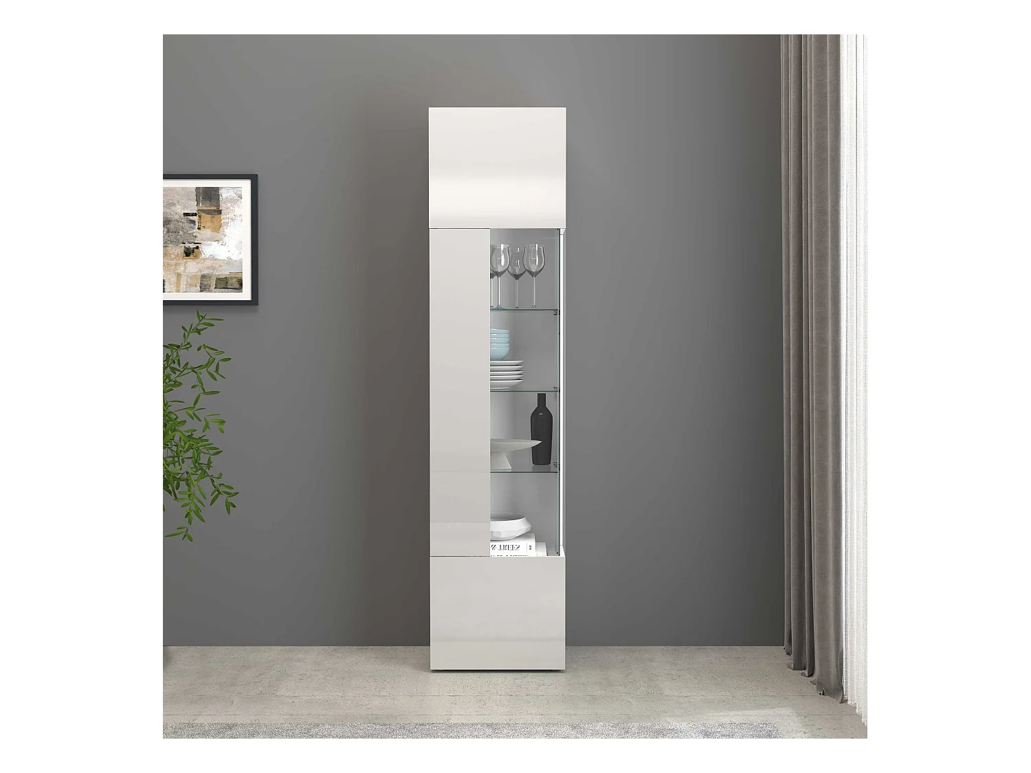 Vetrinetta espositiva Egypt con 1 anta e 5 ripiani bianco lucido 45x34x190 cm