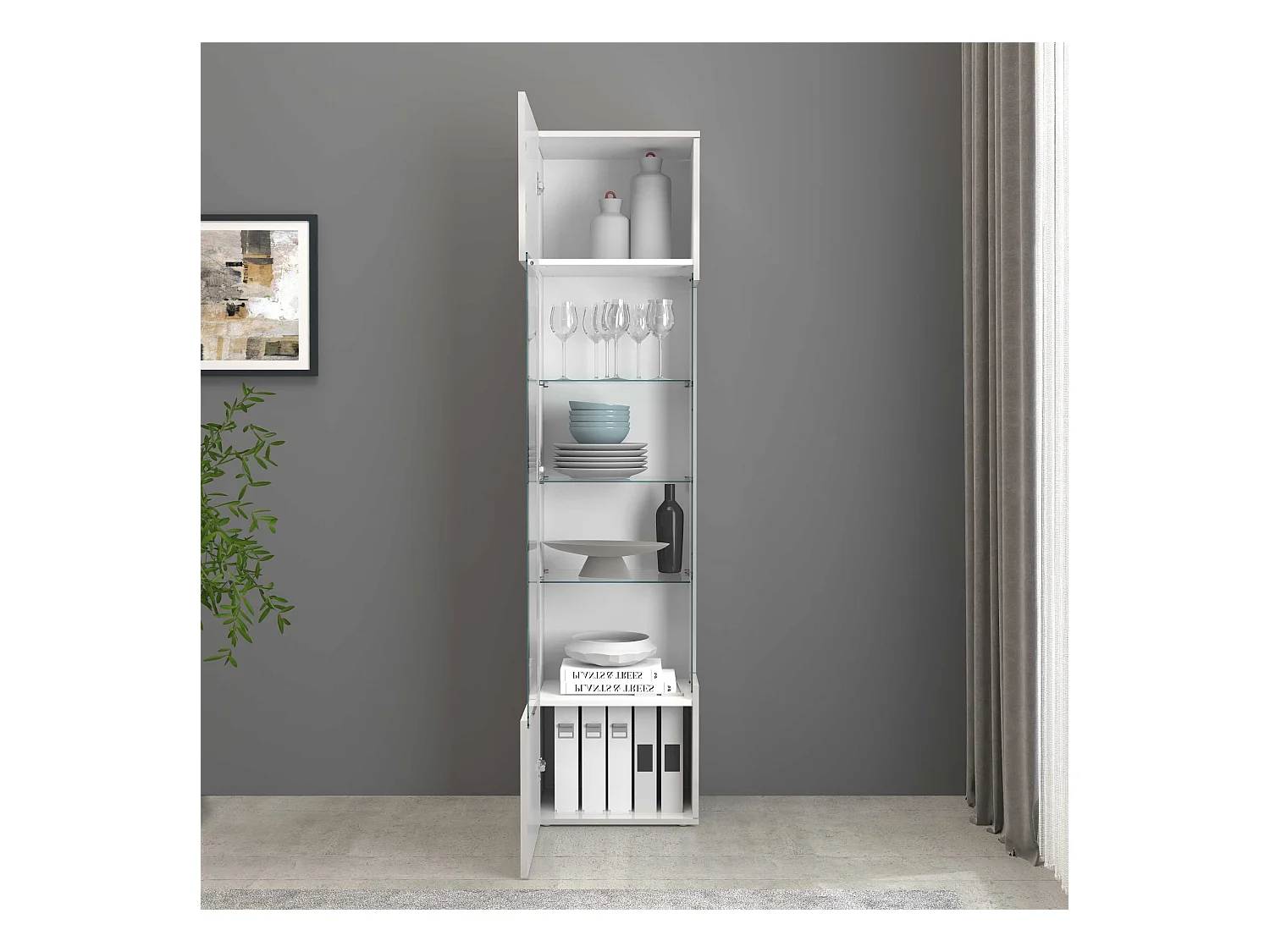 Vetrinetta espositiva Egypt con 1 anta e 5 ripiani bianco lucido 45x34x190 cm