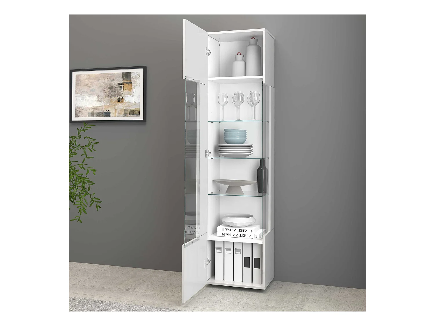 Vetrinetta espositiva Egypt con 1 anta e 5 ripiani bianco lucido 45x34x190 cm