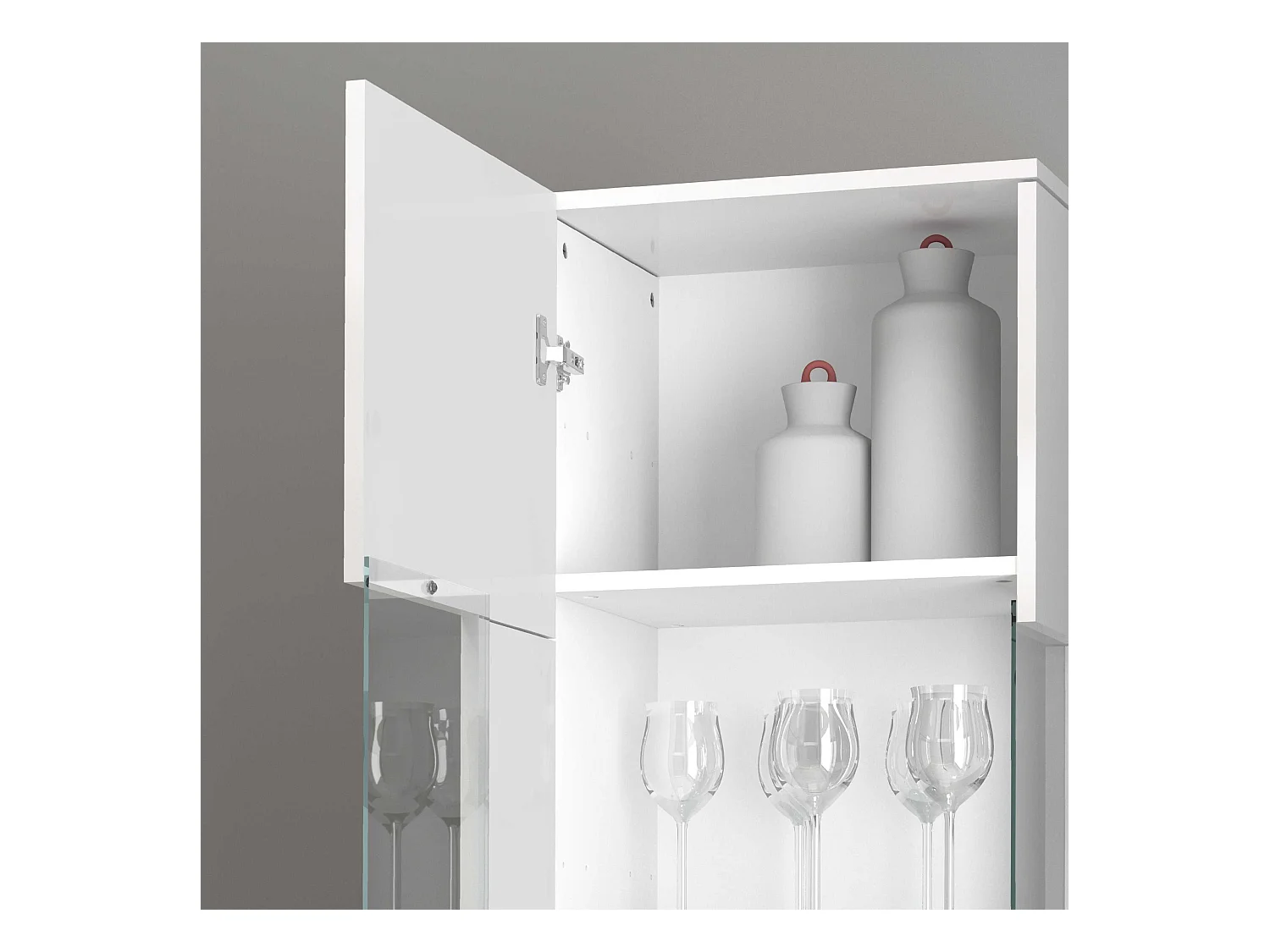 Vetrinetta espositiva Egypt con 1 anta e 5 ripiani bianco lucido 45x34x190 cm