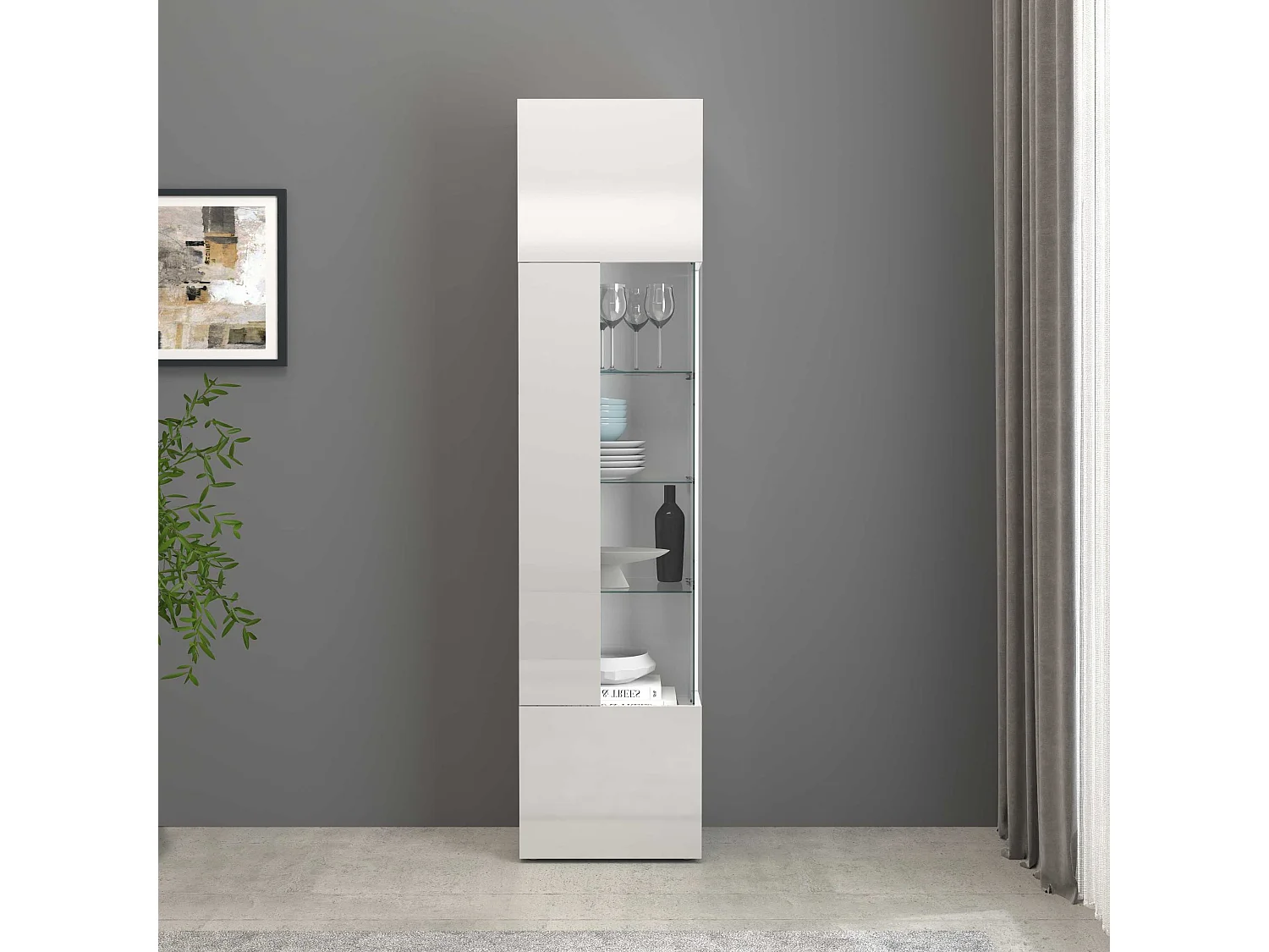 Vetrinetta espositiva Egypt con 1 anta e 5 ripiani bianco lucido 45x34x190 cm