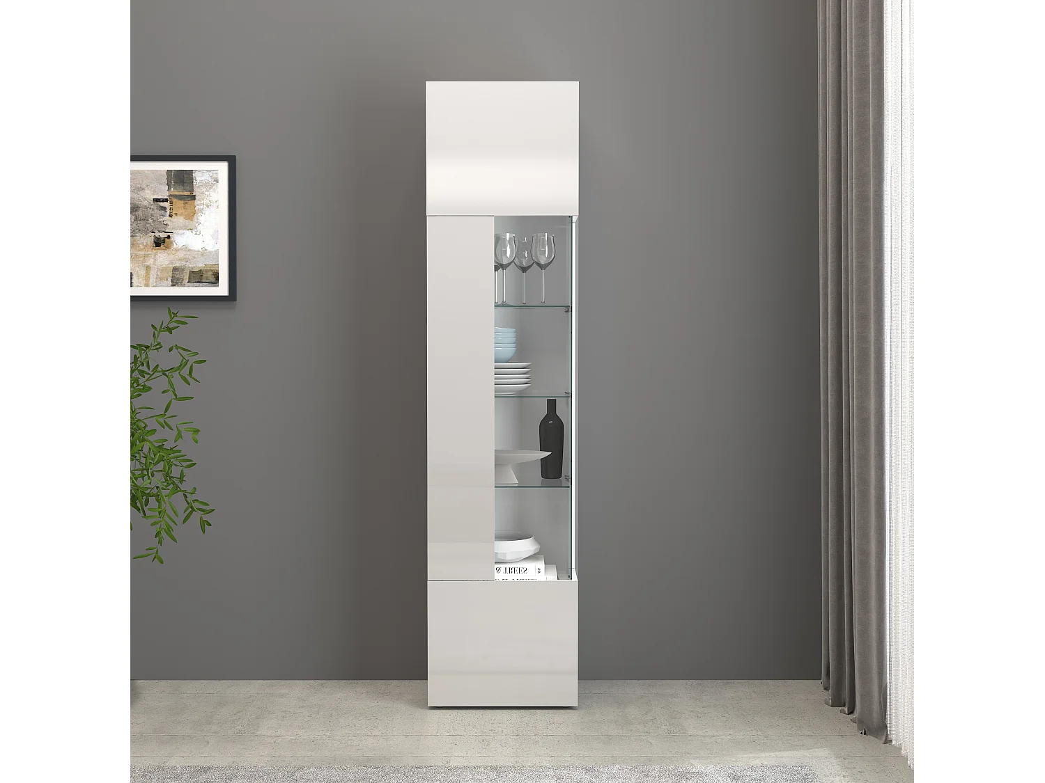 Vetrinetta espositiva Egypt con 1 anta e 5 ripiani bianco lucido 45x34x190 cm