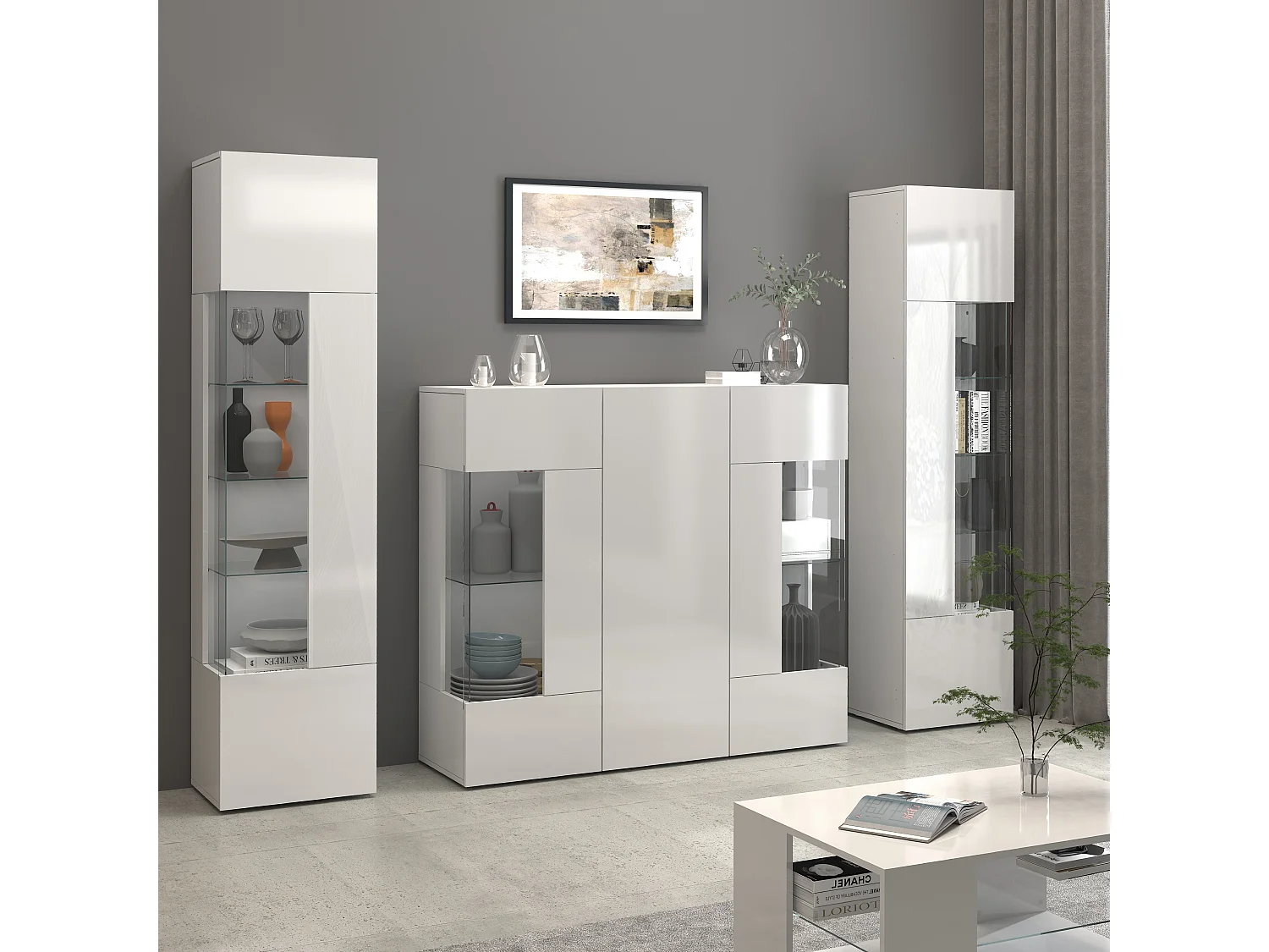 Vetrinetta espositiva Egypt con 1 anta e 5 ripiani bianco lucido 45x34x190 cm