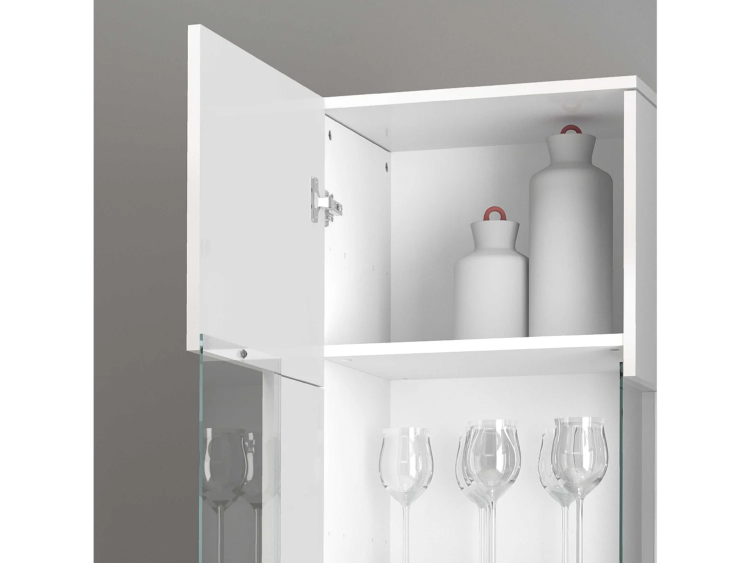 Vetrinetta espositiva Egypt con 1 anta e 5 ripiani bianco lucido 45x34x190 cm