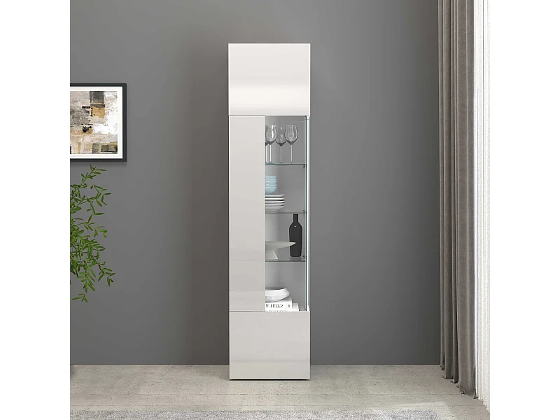 Vetrinetta espositiva Egypt con 1 anta e 5 ripiani bianco lucido 45x34x190 cm