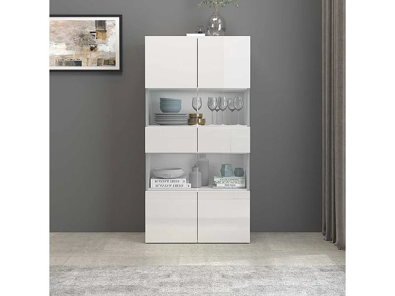 Vetrinetta espositiva Egypt con 2 ante e 4 ripiani bianco lucido 80x38x160 cm