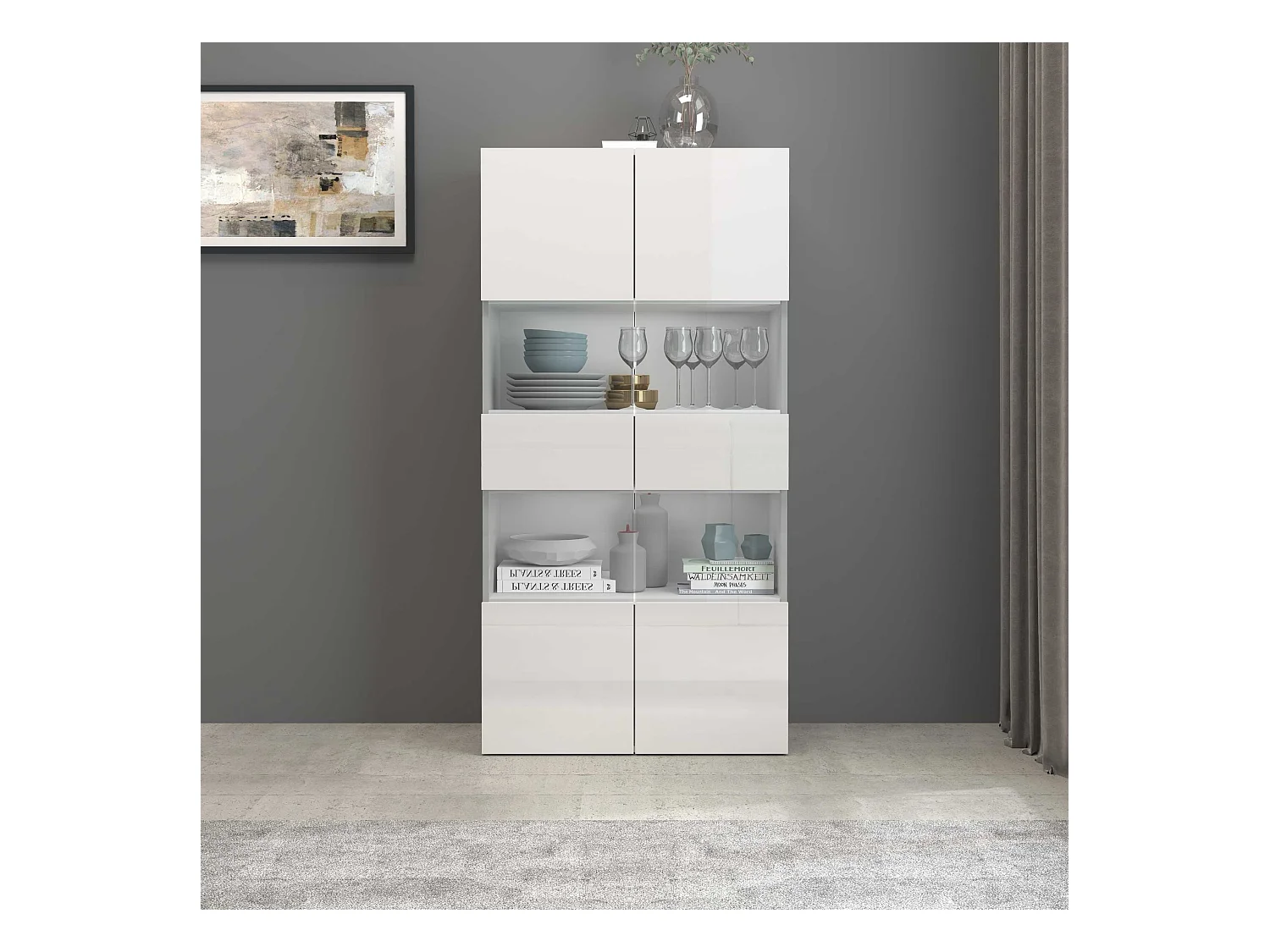 Vetrinetta espositiva Egypt con 2 ante e 4 ripiani bianco lucido 80x38x160 cm