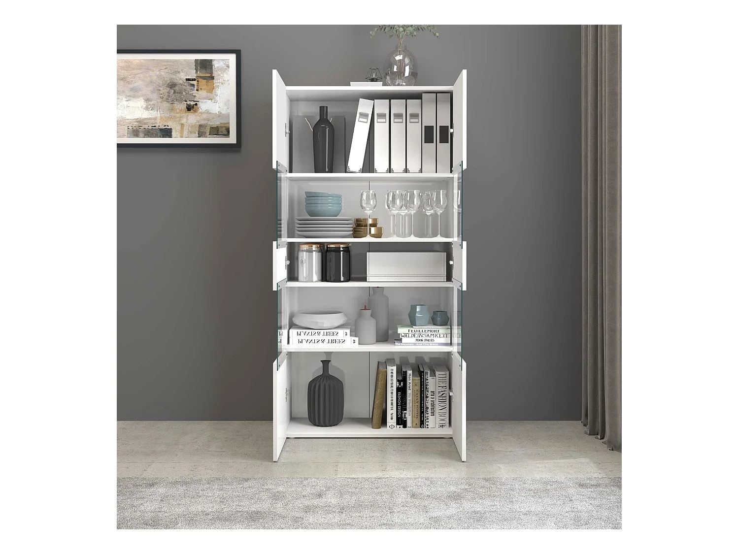 Vetrinetta espositiva Egypt con 2 ante e 4 ripiani bianco lucido 80x38x160 cm