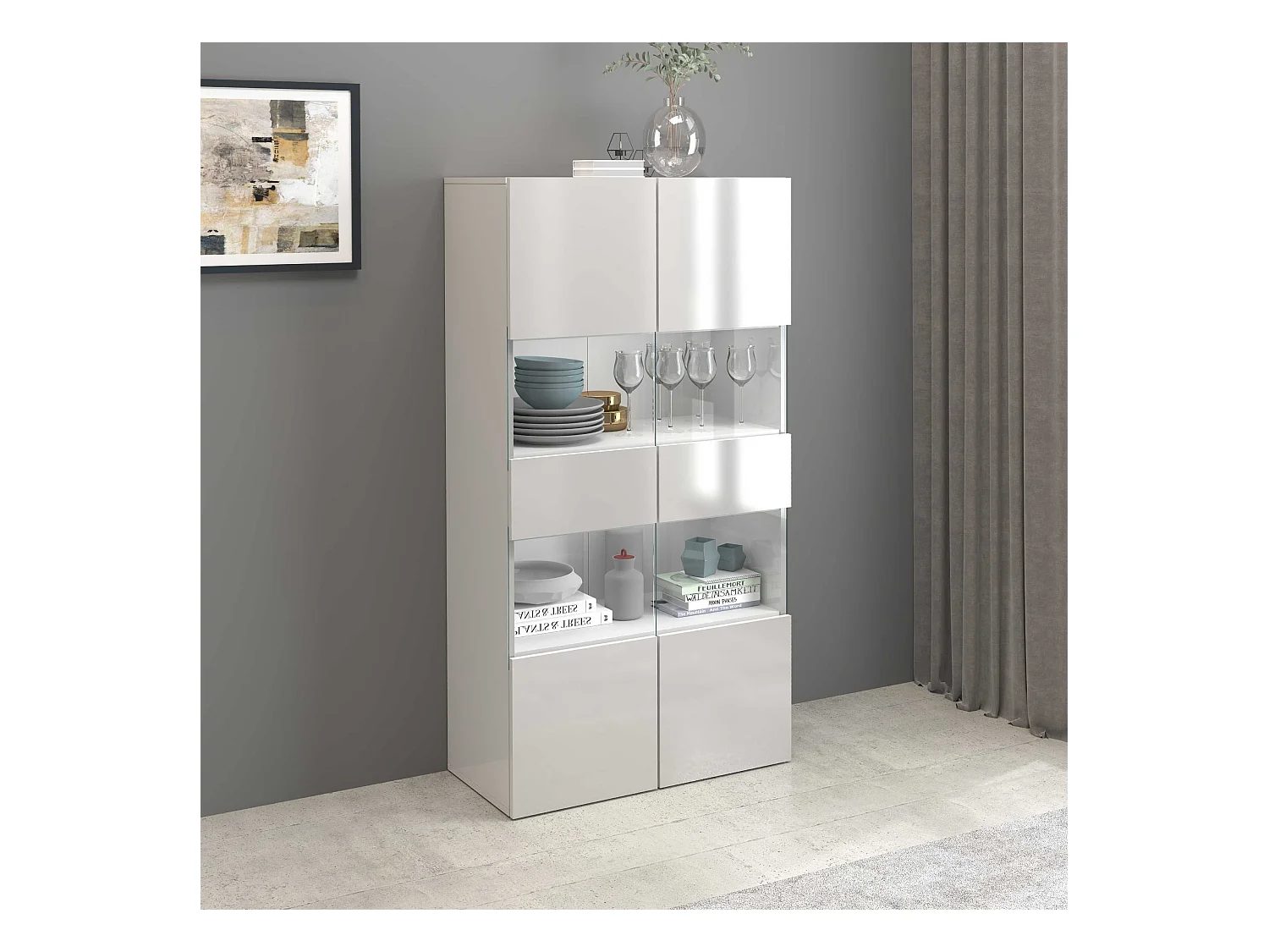 Vetrinetta espositiva Egypt con 2 ante e 4 ripiani bianco lucido 80x38x160 cm