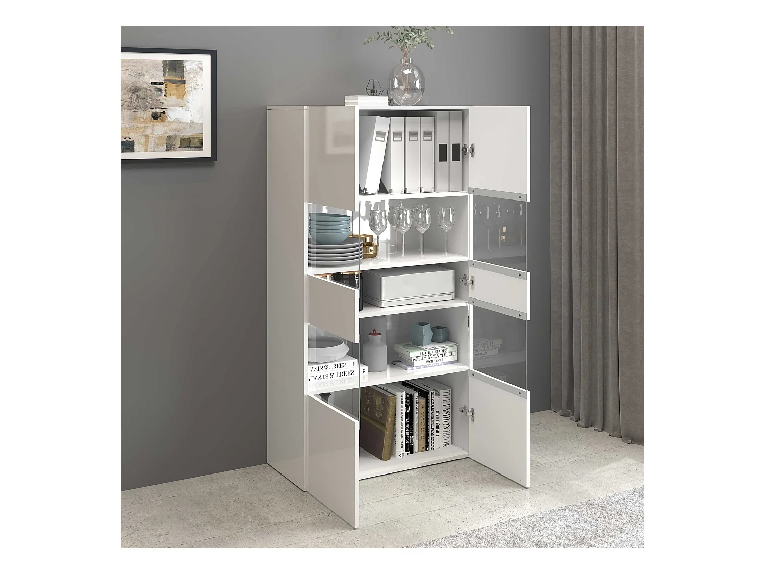 Vetrinetta espositiva Egypt con 2 ante e 4 ripiani bianco lucido 80x38x160 cm