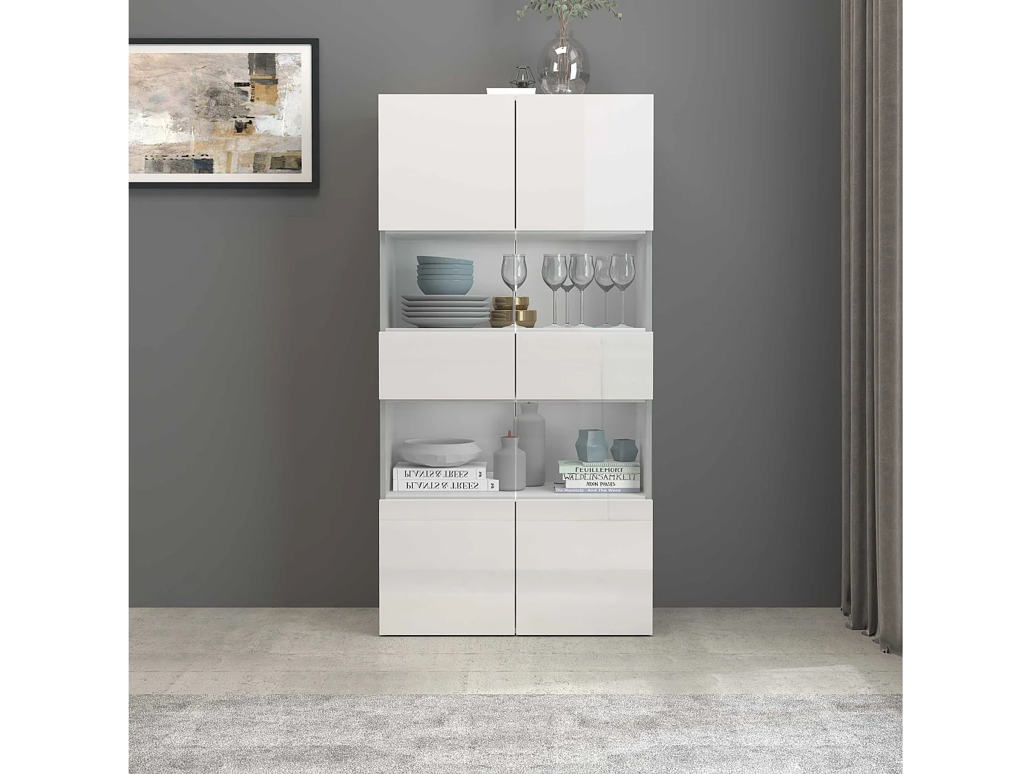 Vetrinetta espositiva Egypt con 2 ante e 4 ripiani bianco lucido 80x38x160 cm