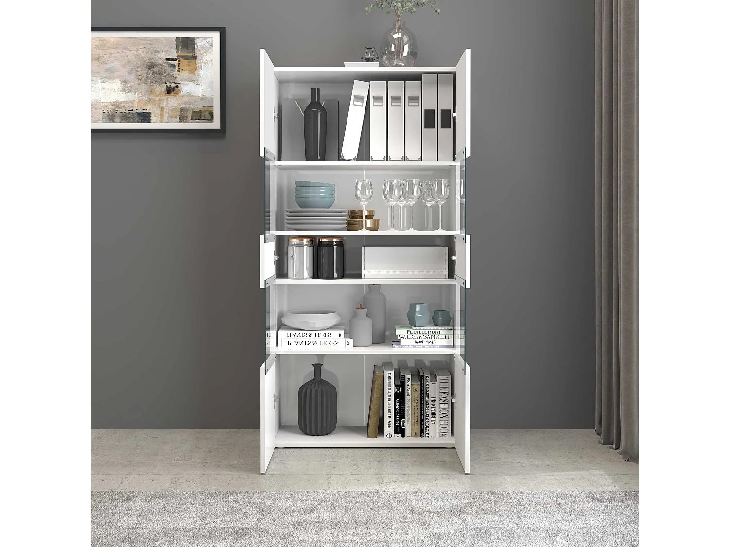 Vetrinetta espositiva Egypt con 2 ante e 4 ripiani bianco lucido 80x38x160 cm