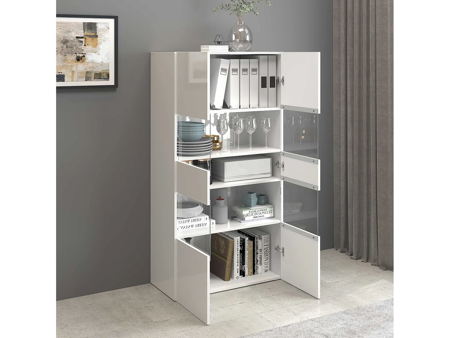 Vetrinetta espositiva Egypt con 2 ante e 4 ripiani bianco lucido 80x38x160 cm