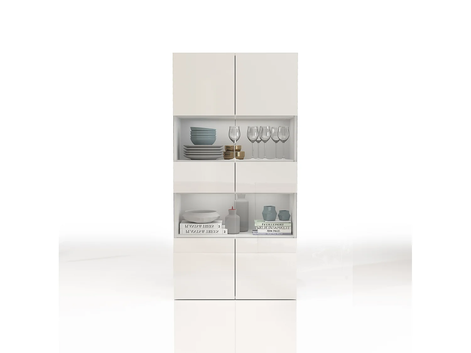 Vitrine Egypt avec 2 portes et 4 étagères blanc brillant 80x38x160 cm