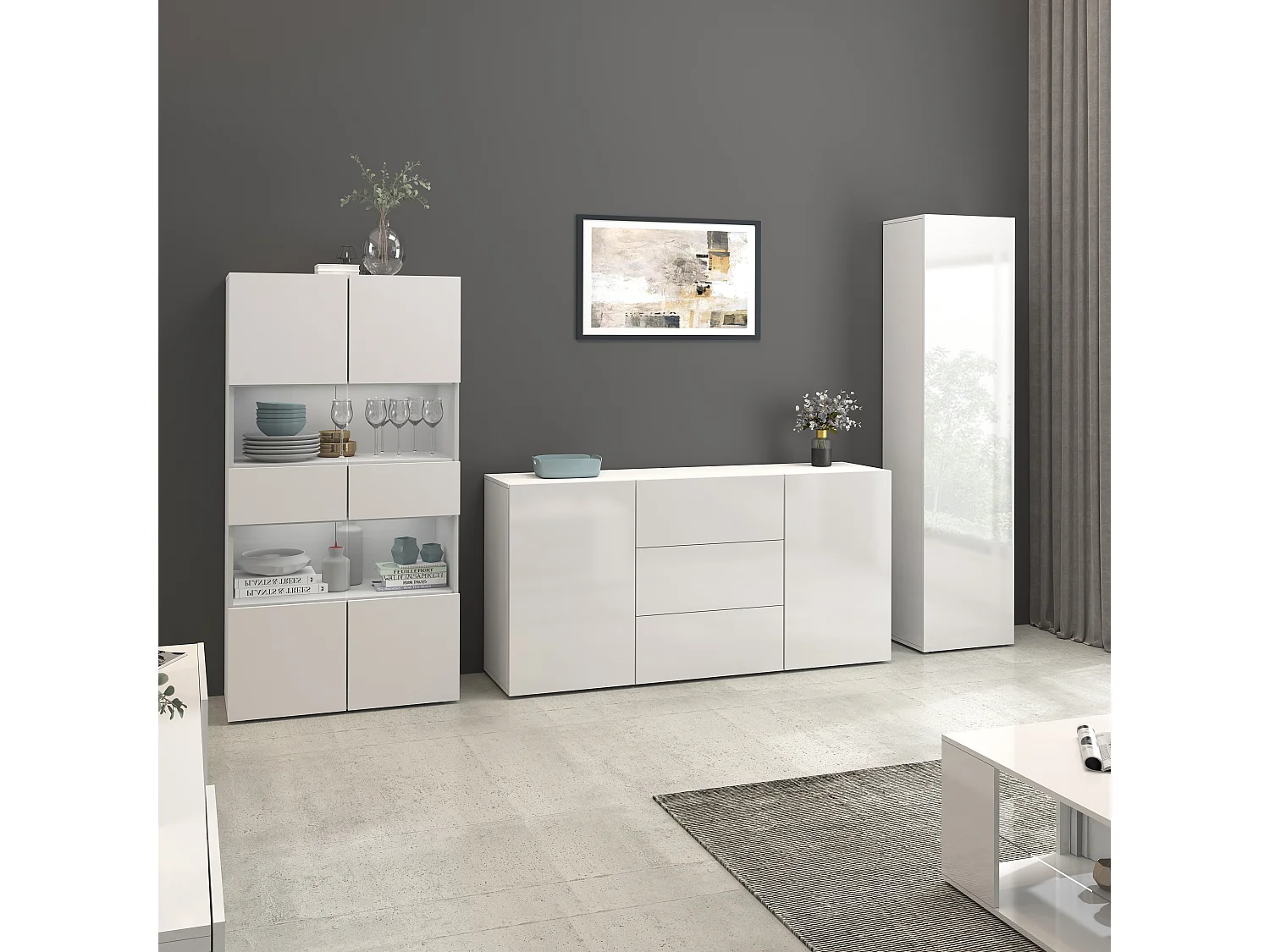 Vitrine Egypt avec 2 portes et 4 étagères blanc brillant 80x38x160 cm