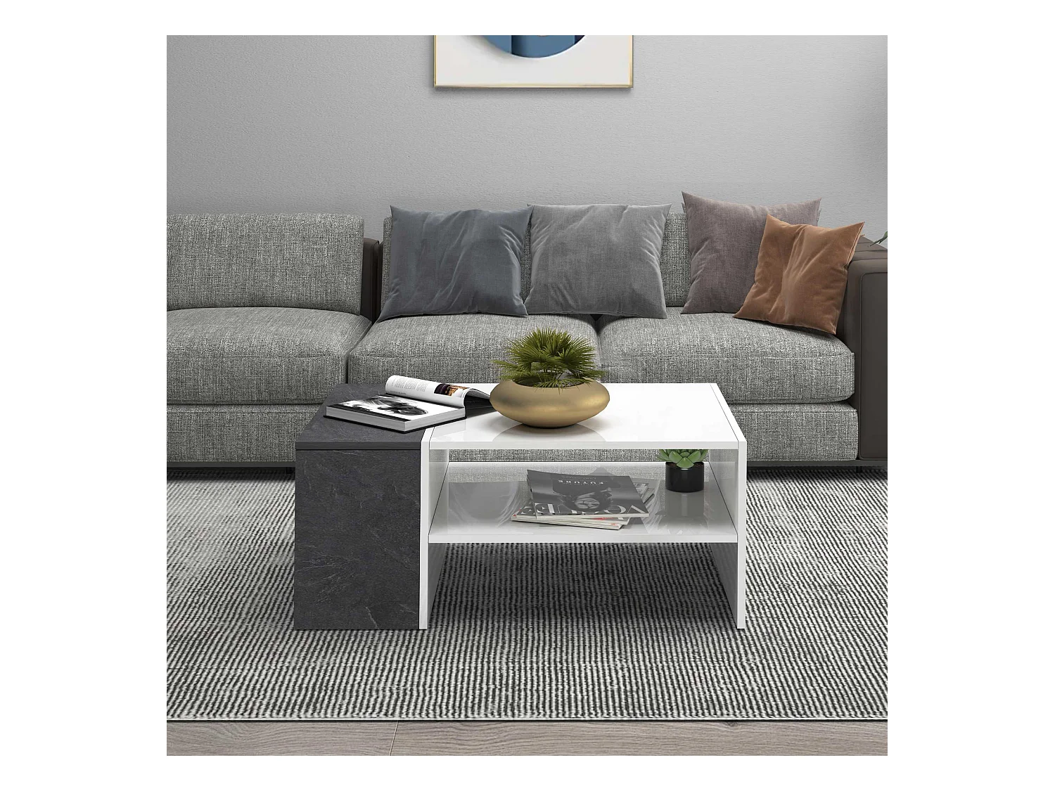 Tavolino da caffè Corona con 1 vano contenitivo bianco e report 90x60x40 cm