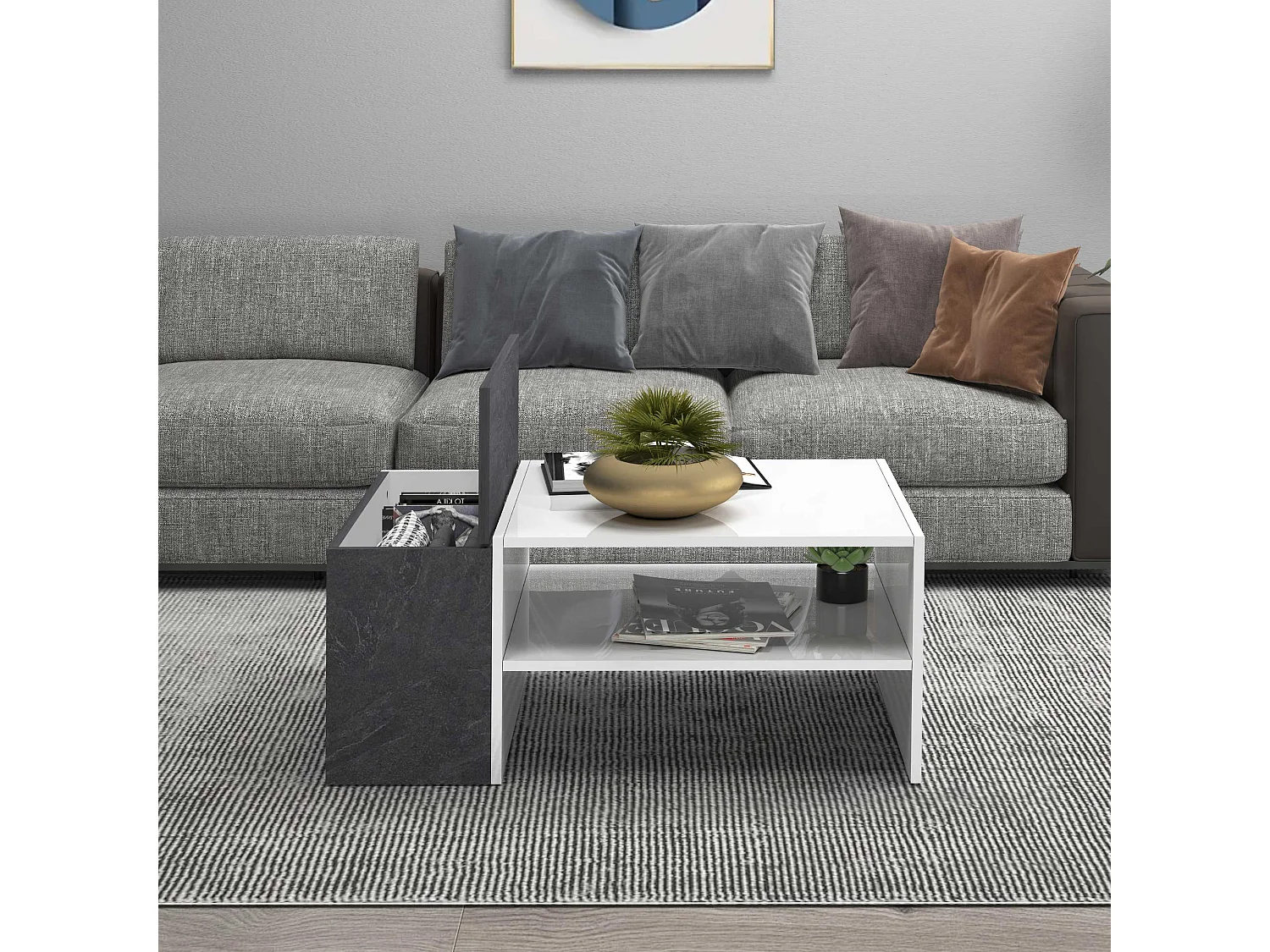 Tavolino da caffè Corona con 1 vano contenitivo bianco e report 90x60x40 cm