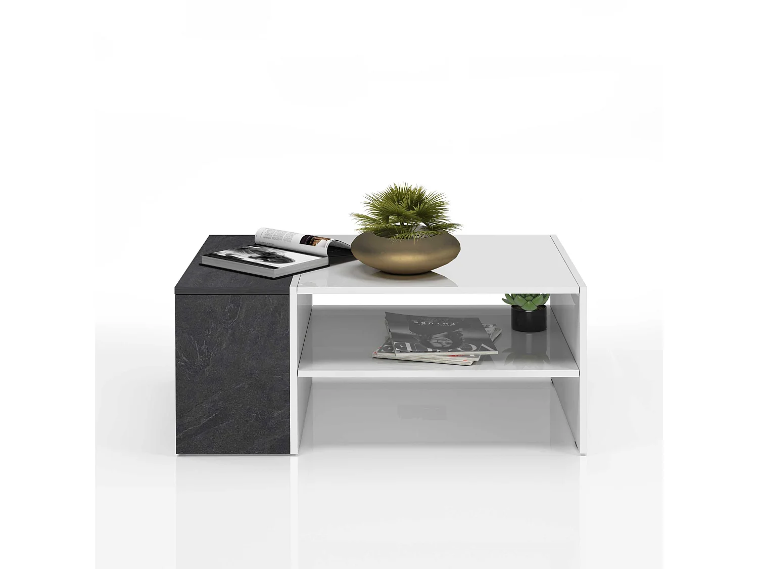 Tavolino da caffè Corona con 1 vano contenitivo bianco e report 90x60x40 cm