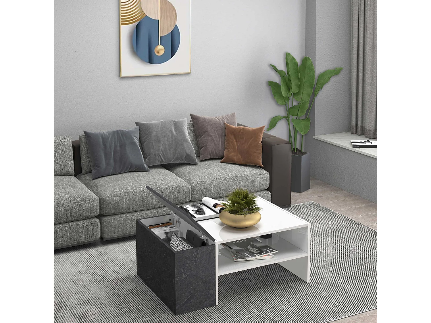 Tavolino da caffè Corona con 1 vano contenitivo bianco e report 90x60x40 cm