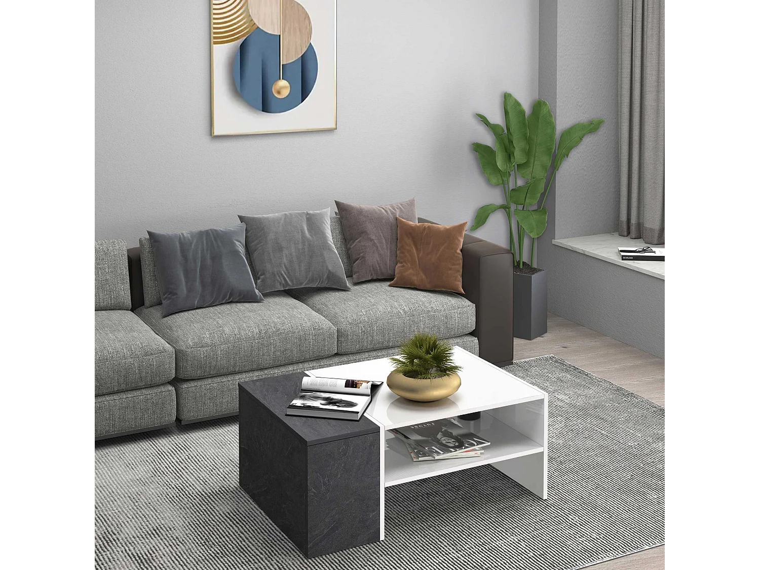 Tavolino da caffè Corona con 1 vano contenitivo bianco e report 90x60x40 cm