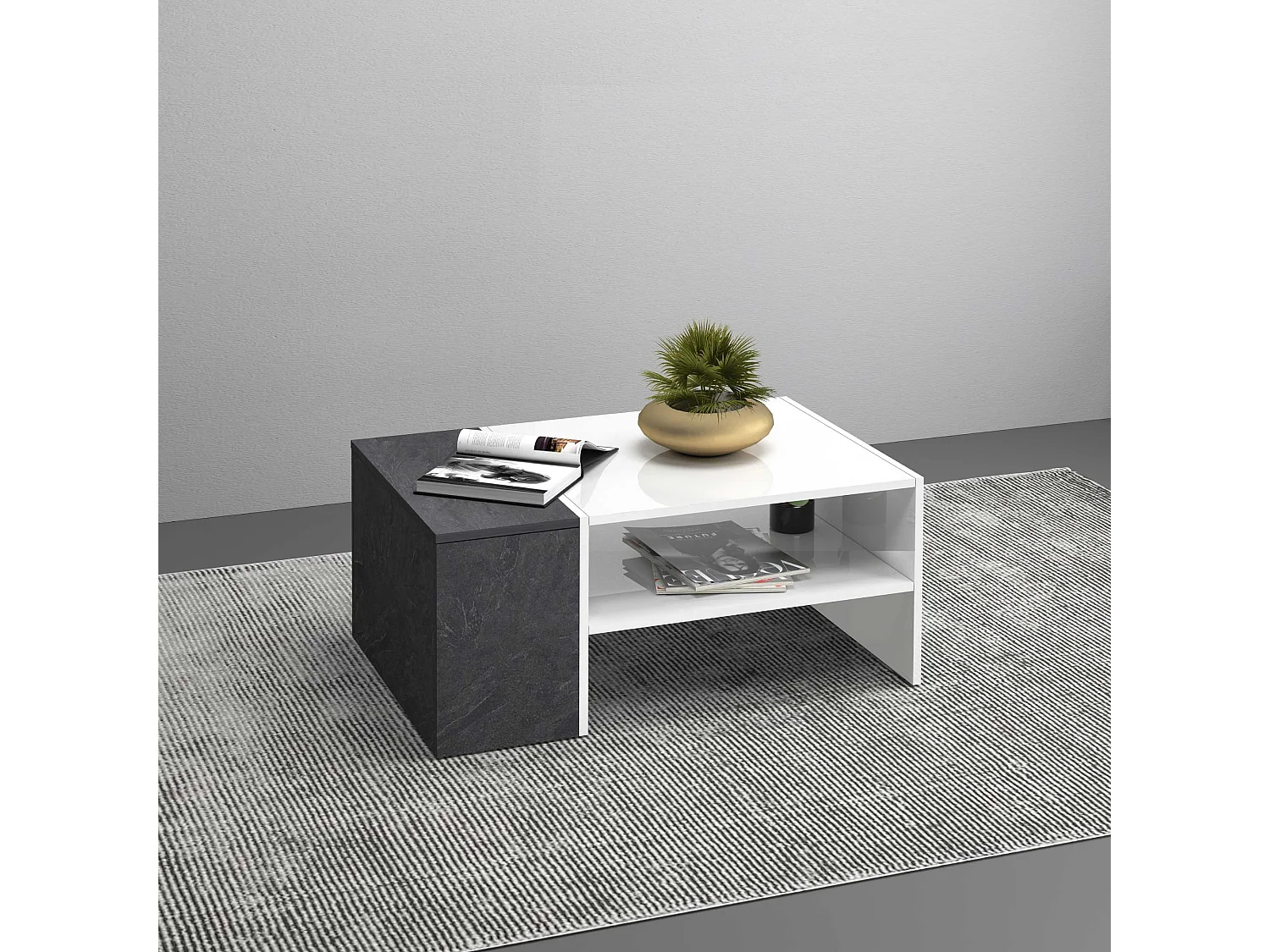 Tavolino da caffè Corona con 1 vano contenitivo bianco e report 90x60x40 cm