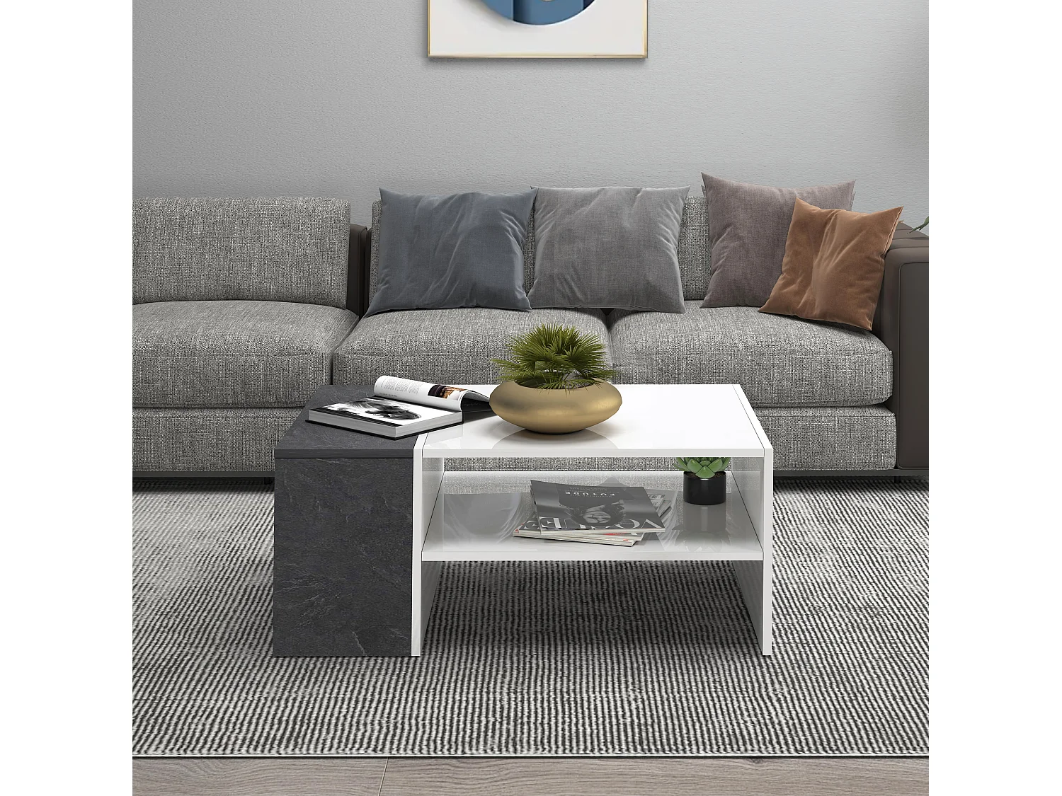 Mesa de centro Corona con 1 compartimento blanco y report 90x60x40 cm