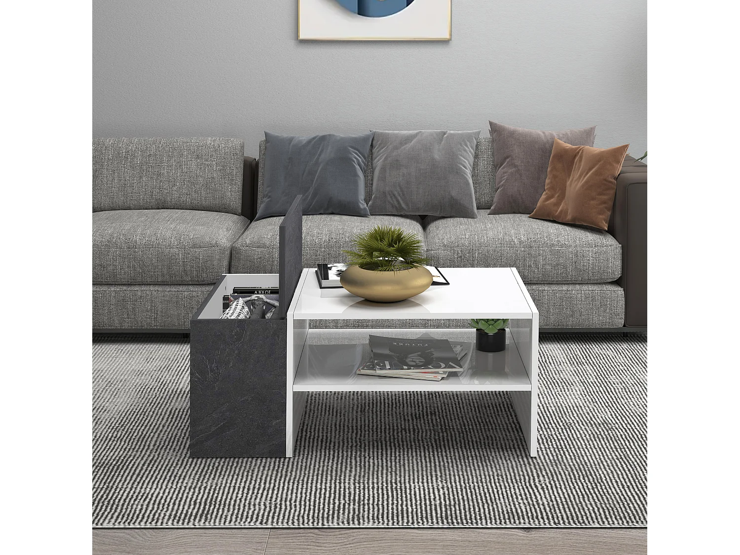Mesa de centro Corona con 1 compartimento blanco y report 90x60x40 cm