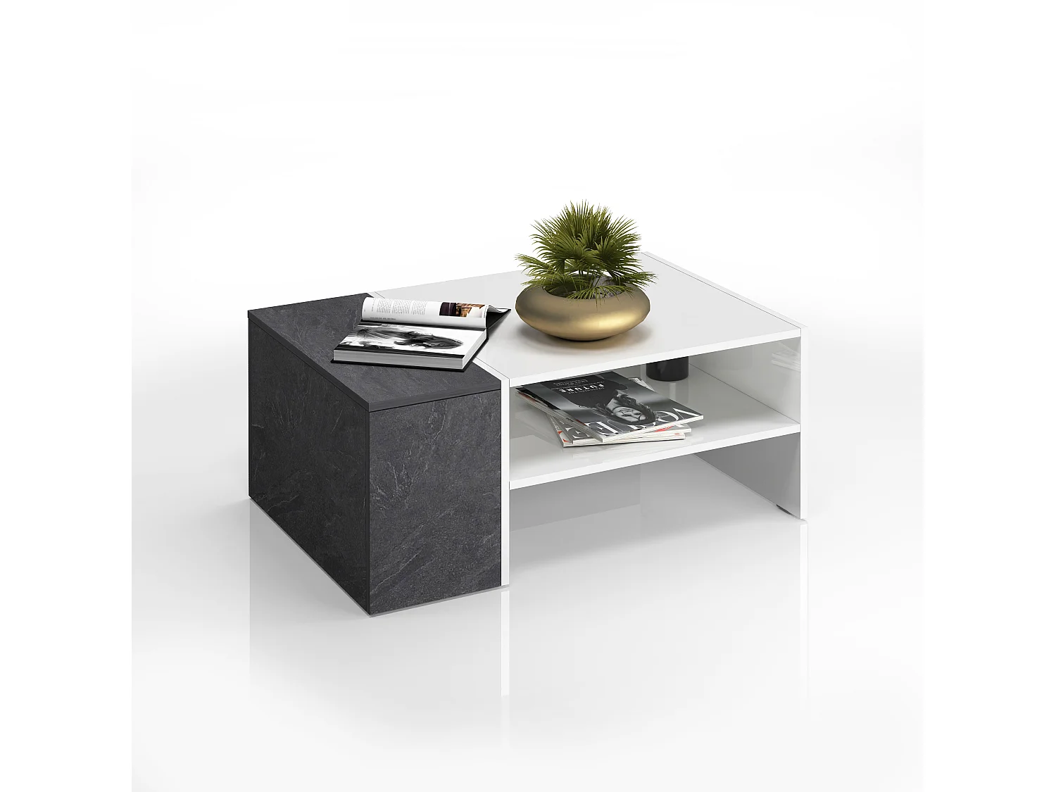 Mesa de centro Corona con 1 compartimento blanco y report 90x60x40 cm