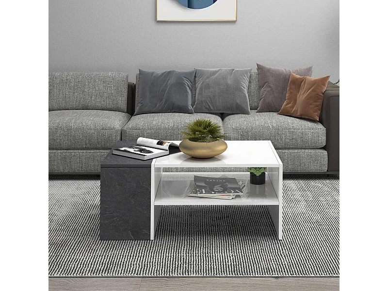 Tavolino da caffè Corona con 1 vano contenitivo bianco e report 90x60x40 cm