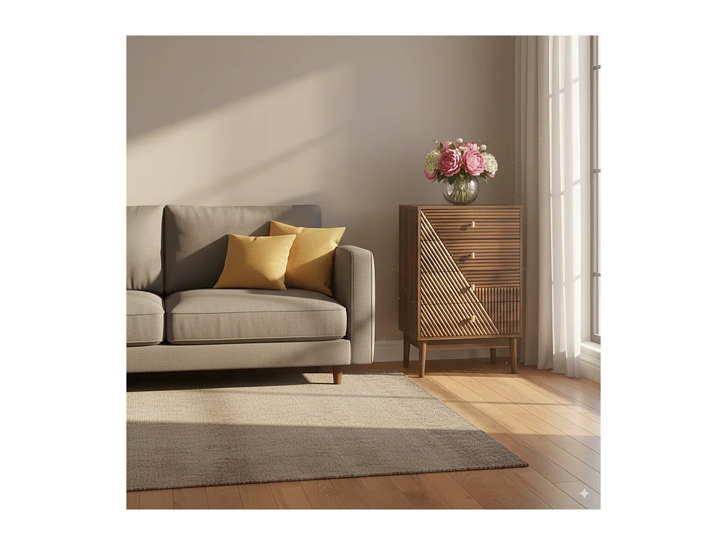 URBAN MEUBLE Commode style rétro 4 tiroirs avec design géométrique